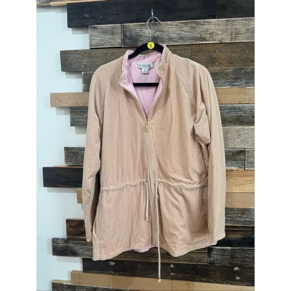 St John Sport women sweatshirt top full zip pockets beige/tan size XL